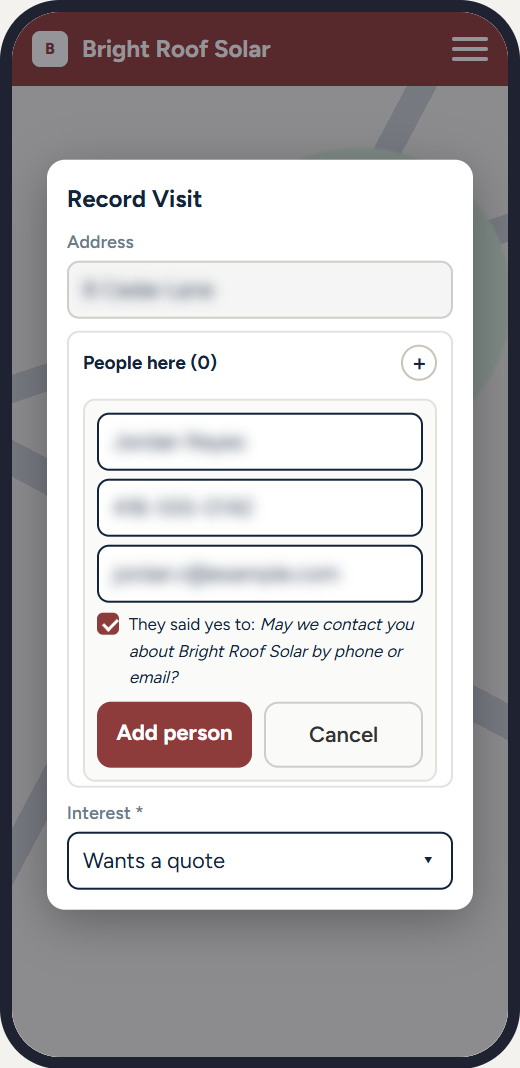 A street of doors in the KnockTurf app, ready to be recorded